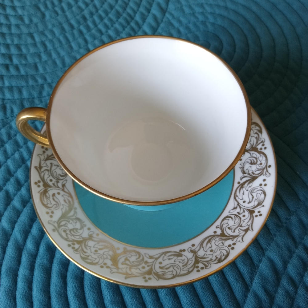 Vintage Royal Adderley 1789 Bone China Lawley Aqua Blue & Gold Cup & Saucer Set - Picture 11 of 12